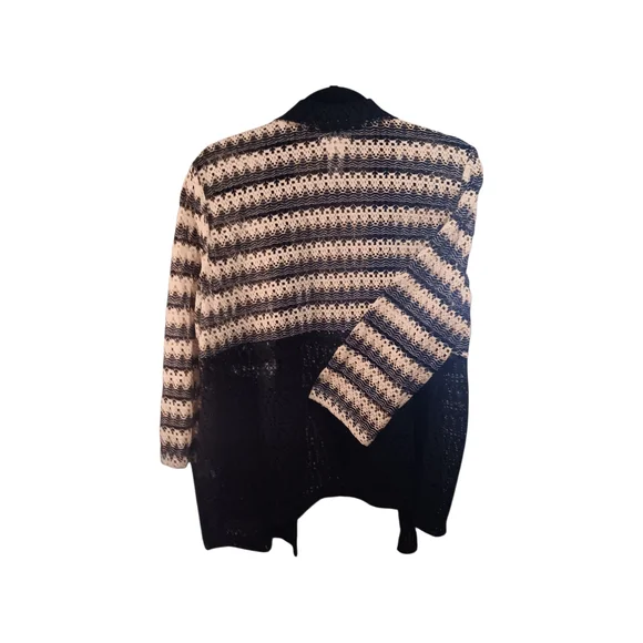 Alfred Dunner Black and White Open-Front Cardigan - Picture 3 of 5